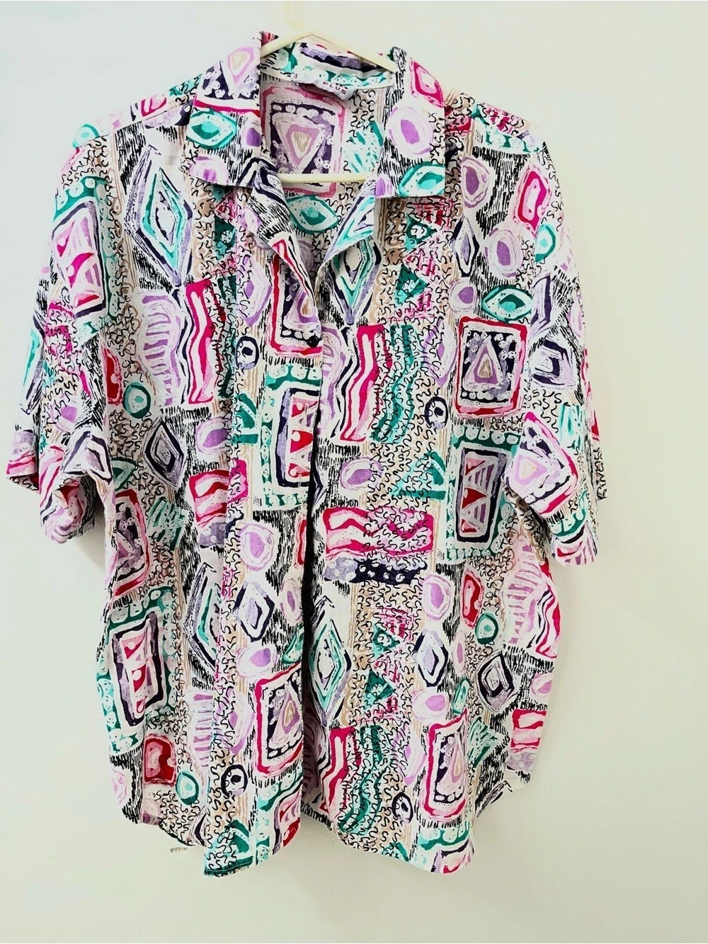 Y2K Women's Vintage Abstract Button Down Shirt in Multicolor 2XL